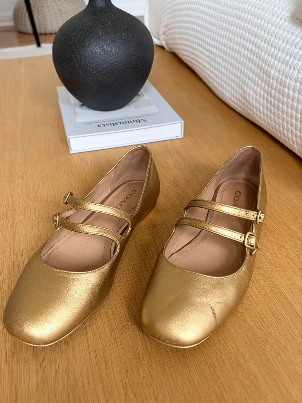 Coach Metallic Winley Gold Double-Strap Mary Jane Flats